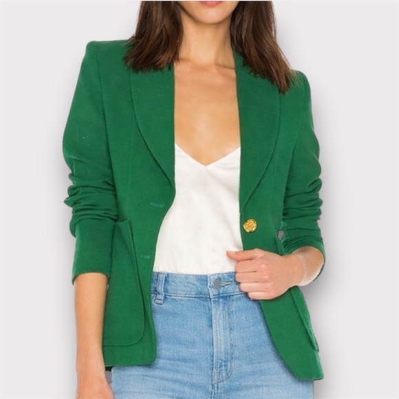 Smythe Jackets & Blazers - Smythe Kelly Green Portrait Neck Wool Blazer with Brass Buttons | Size 8